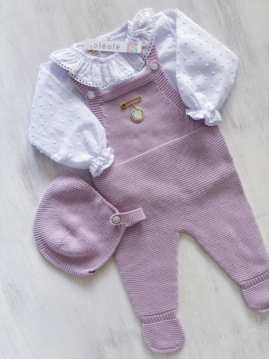 Conjunto peto c/gorro lila