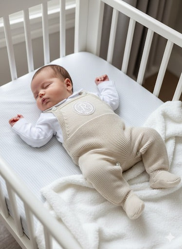 Conjunto peto tejido c/gorro beige