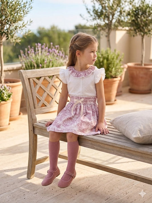 Conjunto MatchyCuello falda de grande toile rosado