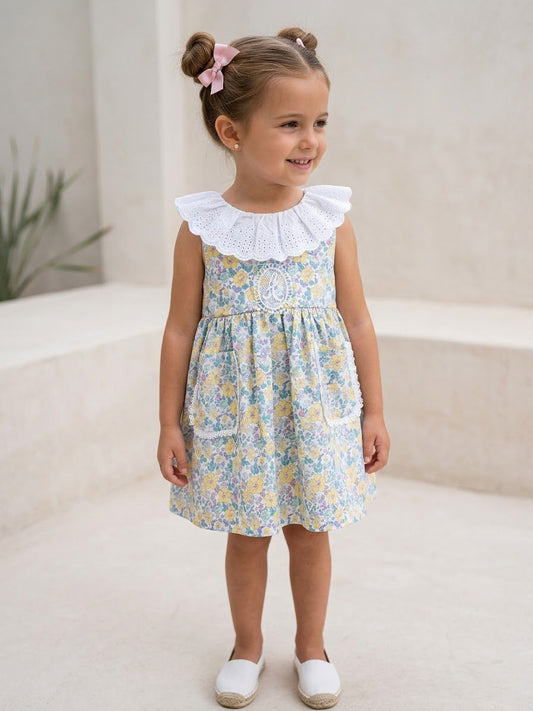 Vestido bolsillo flores grandes tipo liberty amarillas