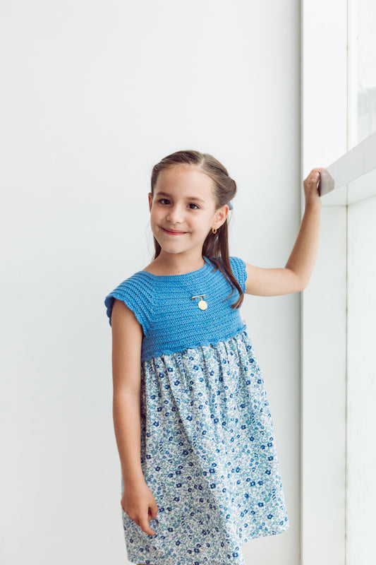 Vestido tejido flores medianas azul