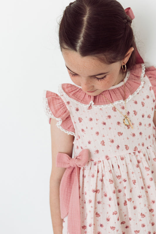 Vestido ranita boblé flores medianas tonos rasados