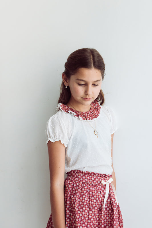 Conjunto MatchyCuello falda de grande geometrica roja