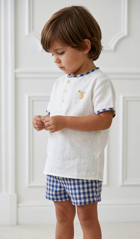 Conjunto varón short seersucker azul marino
