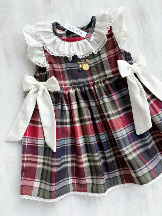 Vestido ranita cuadros vino y marino