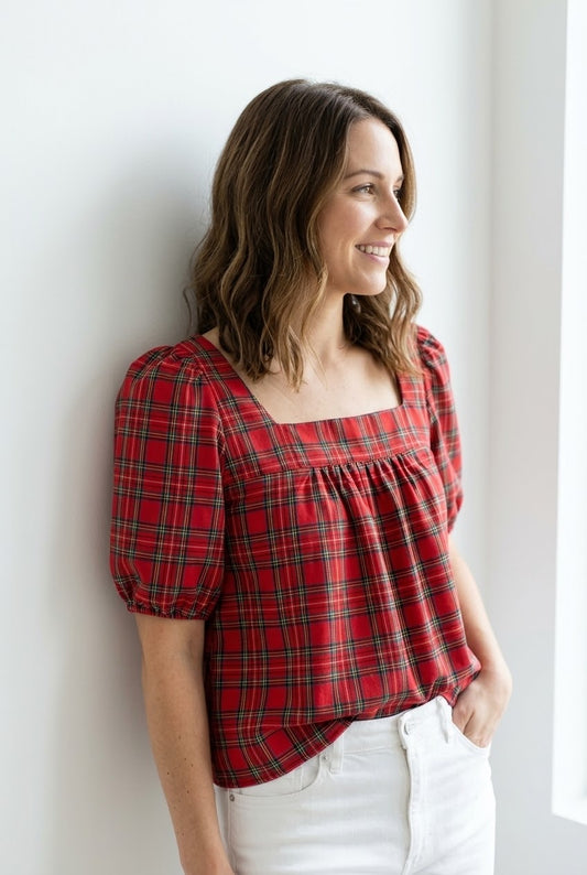 Camisa de mamá tartán rojo