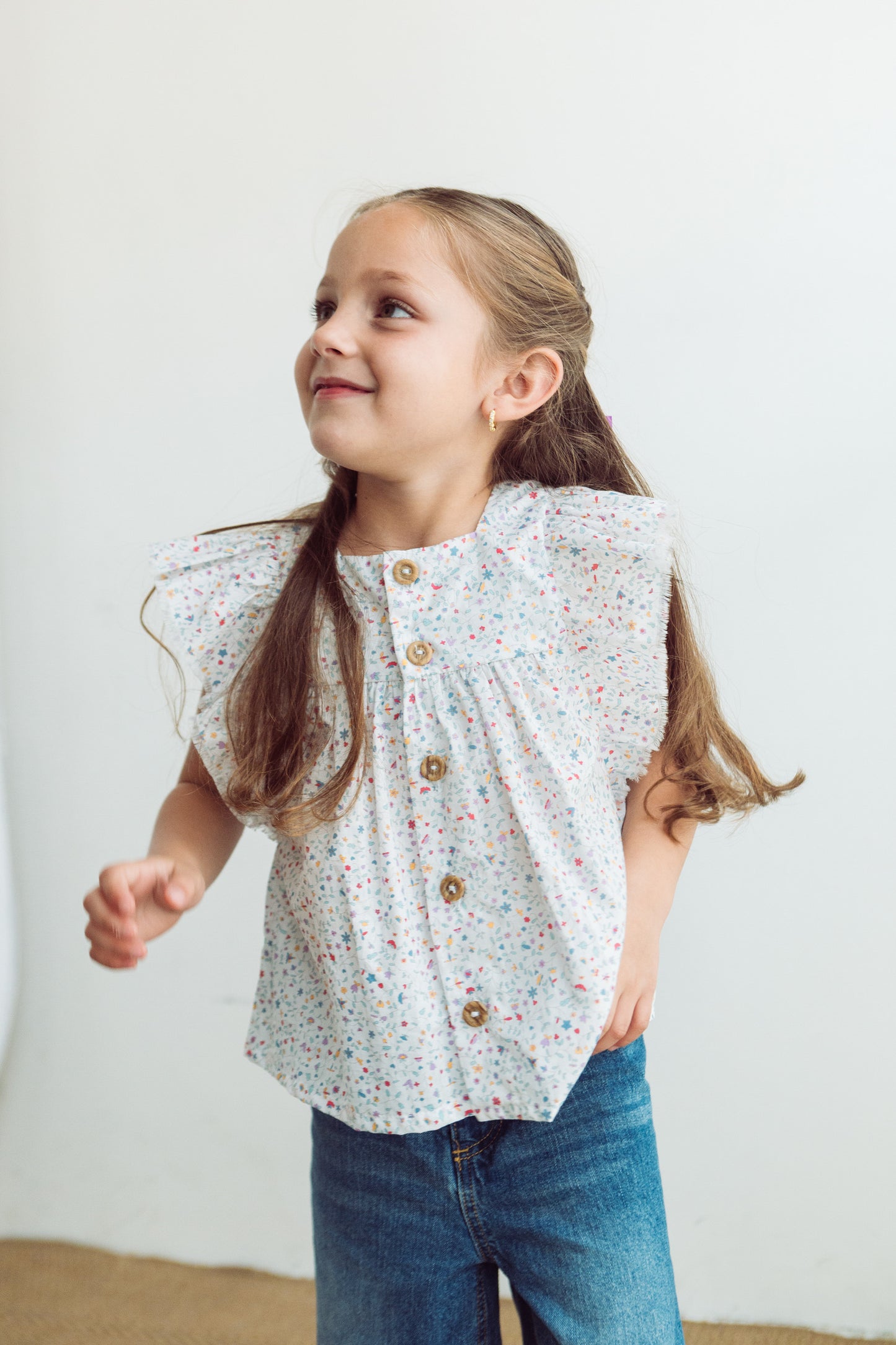Camisa volante flores mini multicolor