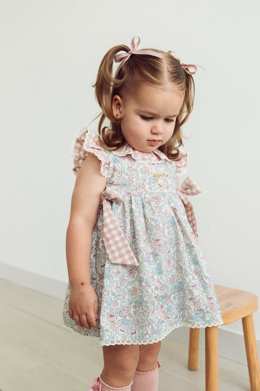 Vestido ranita flores medias rosa combinada