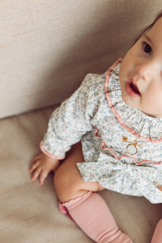 Conjunto MatchyMatchy bombacha  flores mini  azul medio y rosado