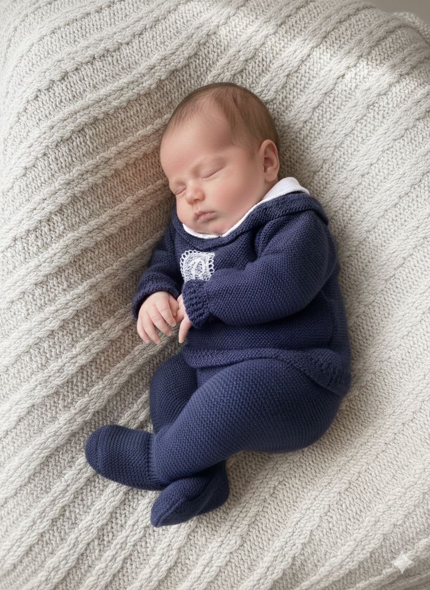 Conjunto tejido c/gorro azul marino