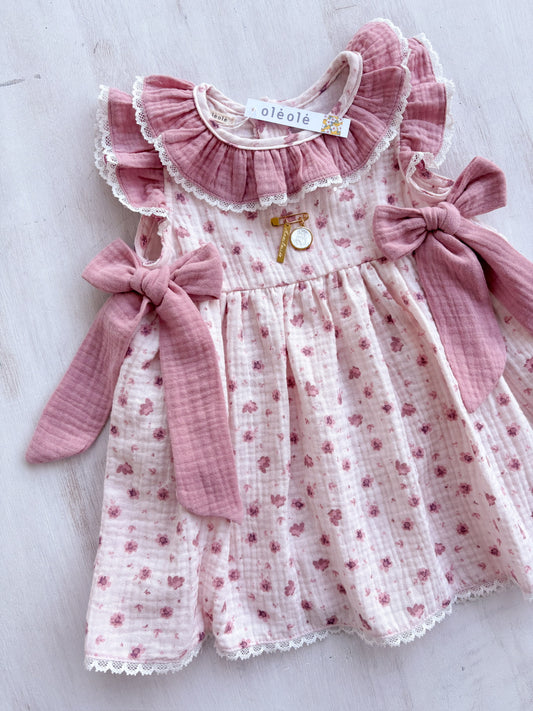 Vestido ranita boblé flores medianas tonos rasados