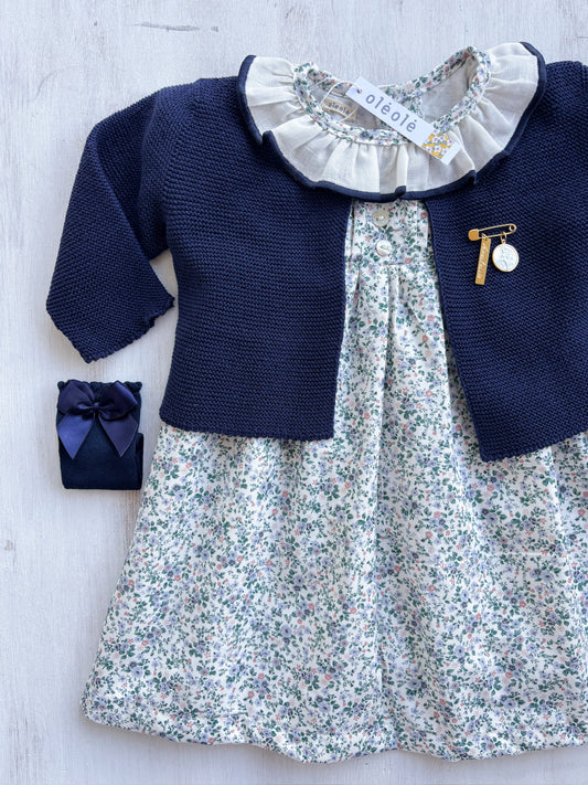 Vestido Madrid flores mini verdes y azul claro