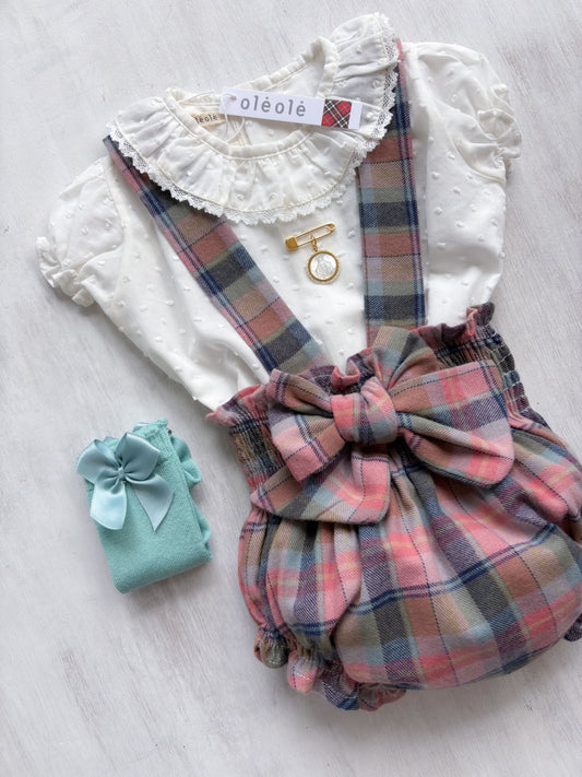 Bombacha c/tirantes tartán rosado