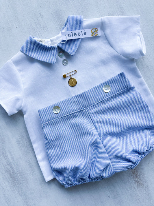 Conjunto varón bombacha rayas blanco y azul claro