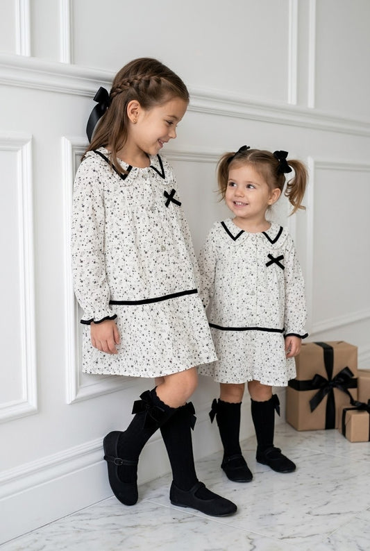 Vestido granada boblé estrellitas negras