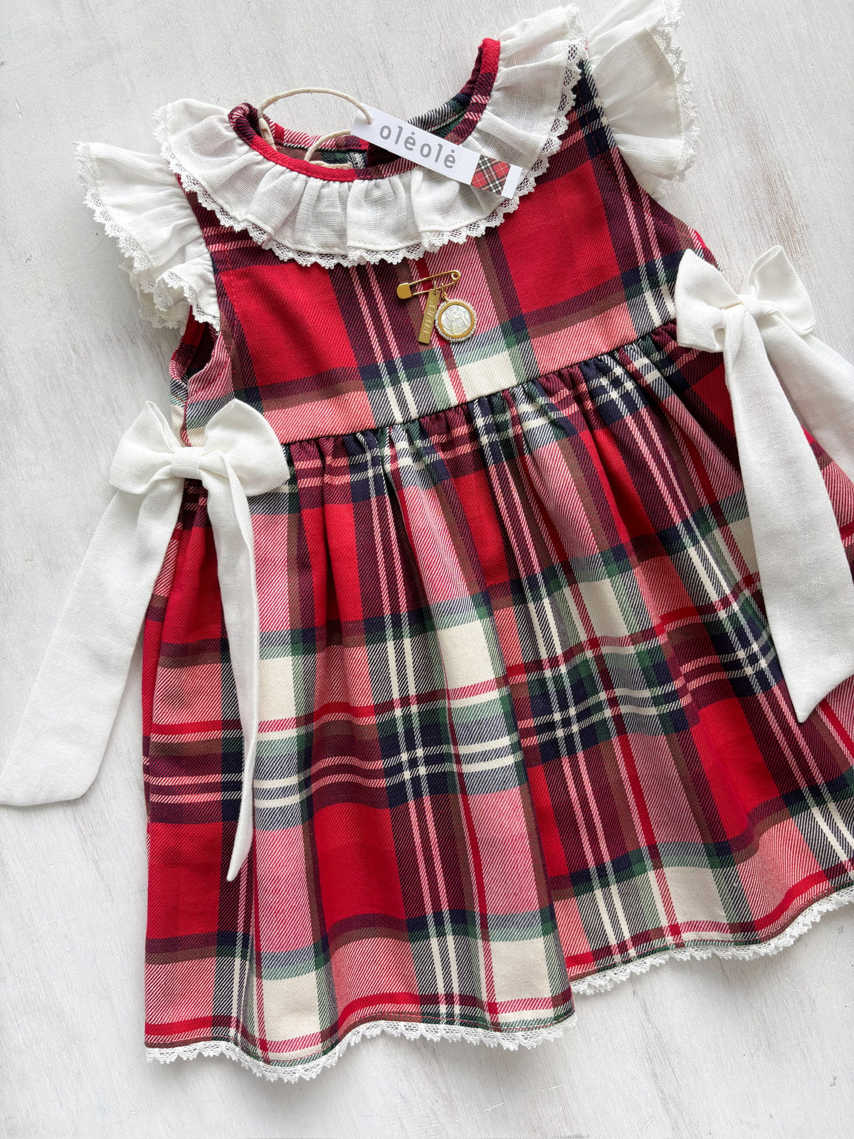 Vestido ranita cuadros rojos y crudo