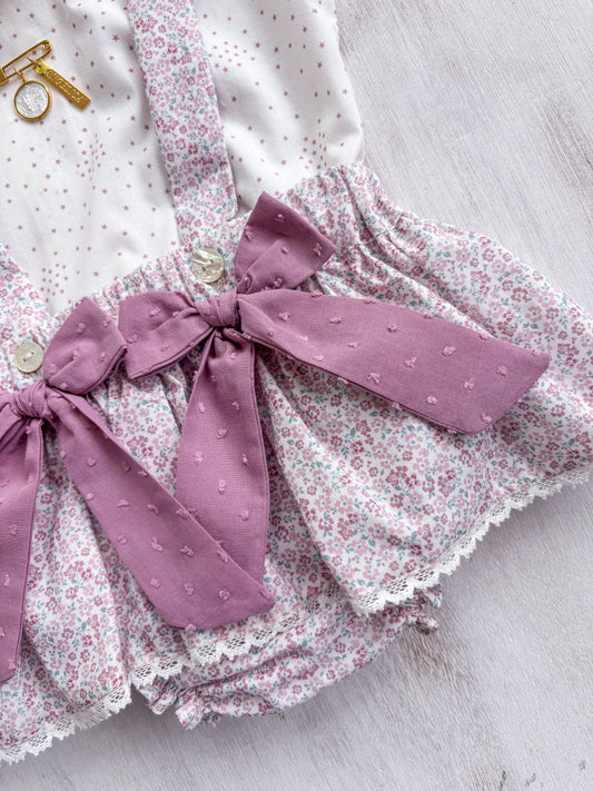 Conjunto falda c/tirantes flores mini rosadas combinada