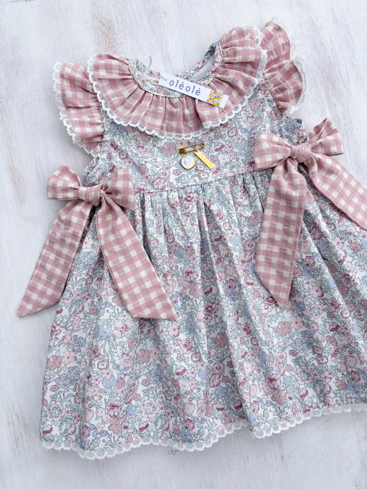 Vestido ranita flores medias rosa combinada