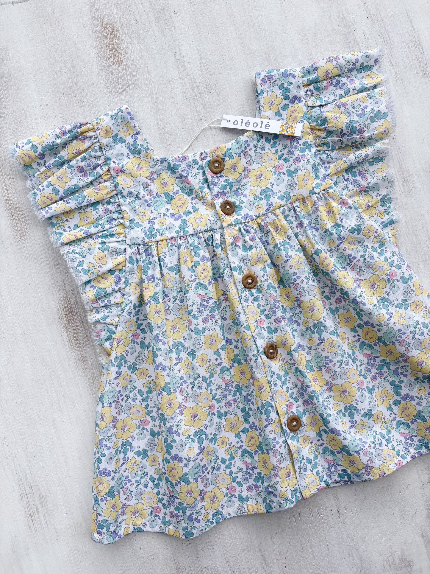 Camisa volante flores grandes tipo liberty amarillas
