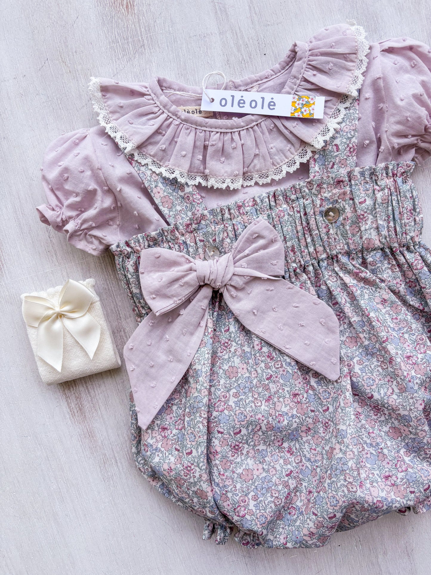 Conjunto bombacha alta flores tupida rosa combinada