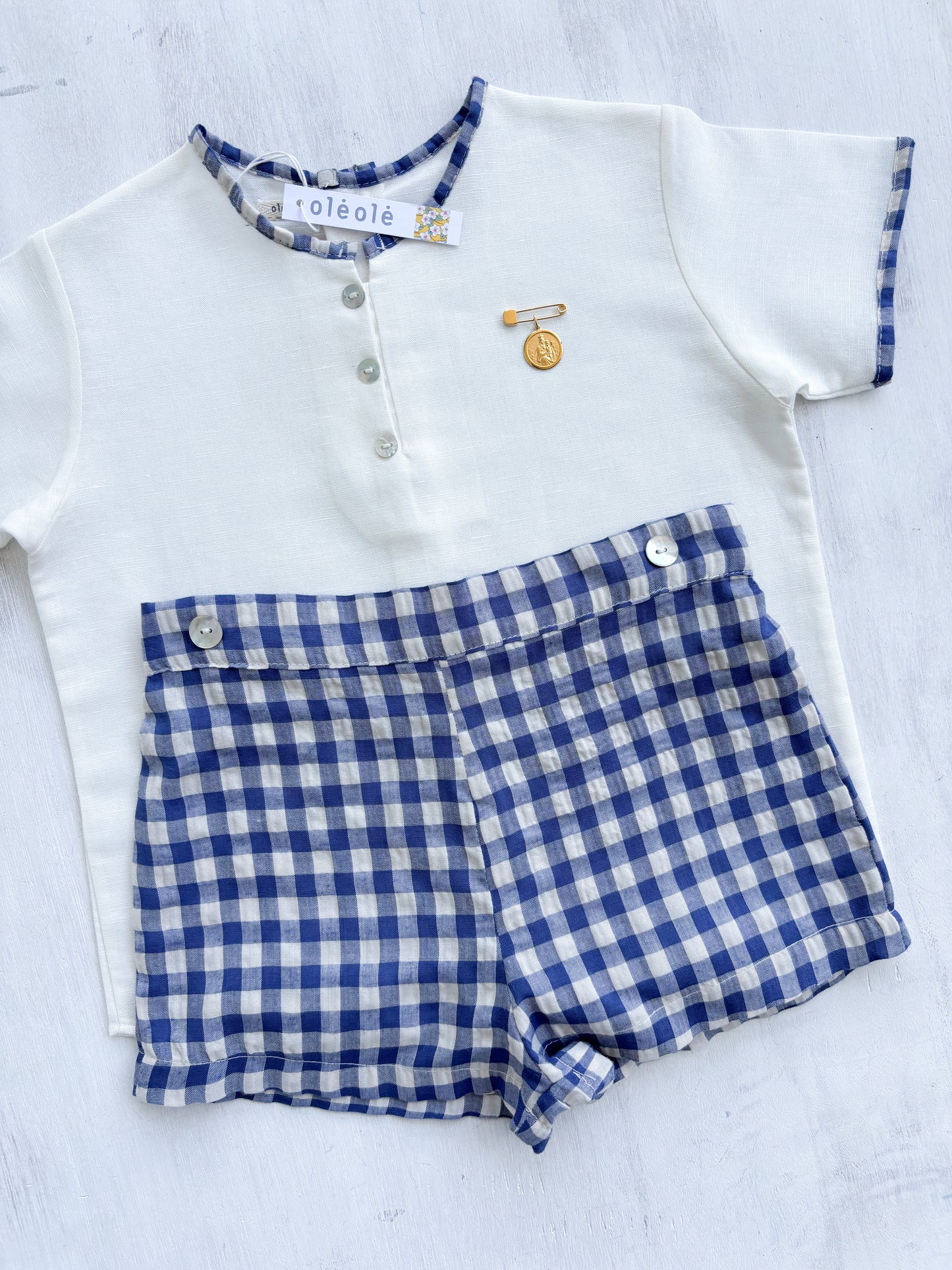 Conjunto varón short seersucker azul marino
