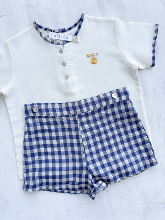 Conjunto varón short seersucker azul marino