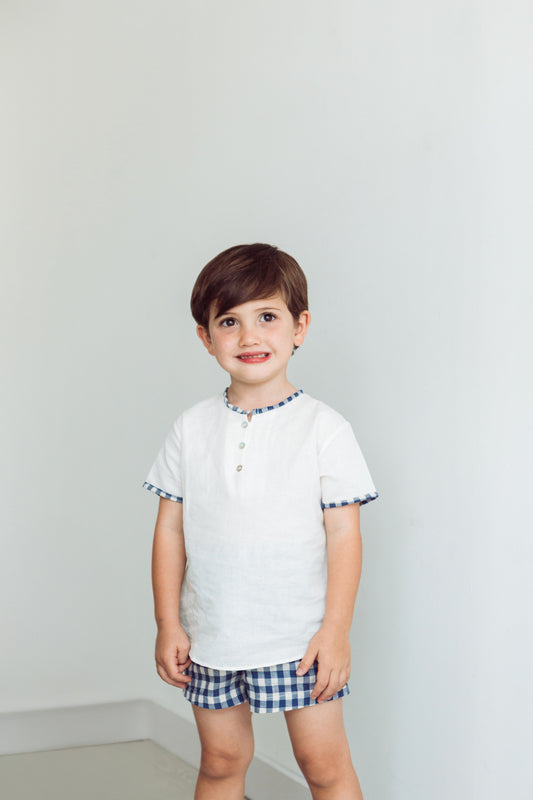 Conjunto varón short seersucker azul marino