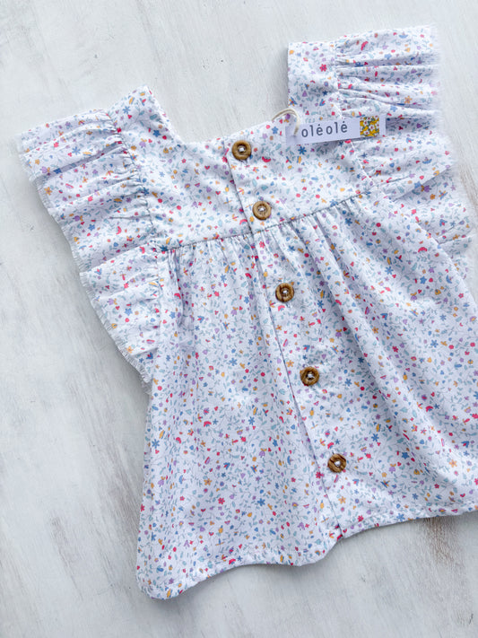 Camisa volante flores mini multicolor