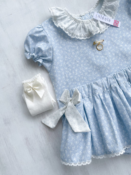 Conjunto Matchymatchy falda c/lazos flores mini fondo azul