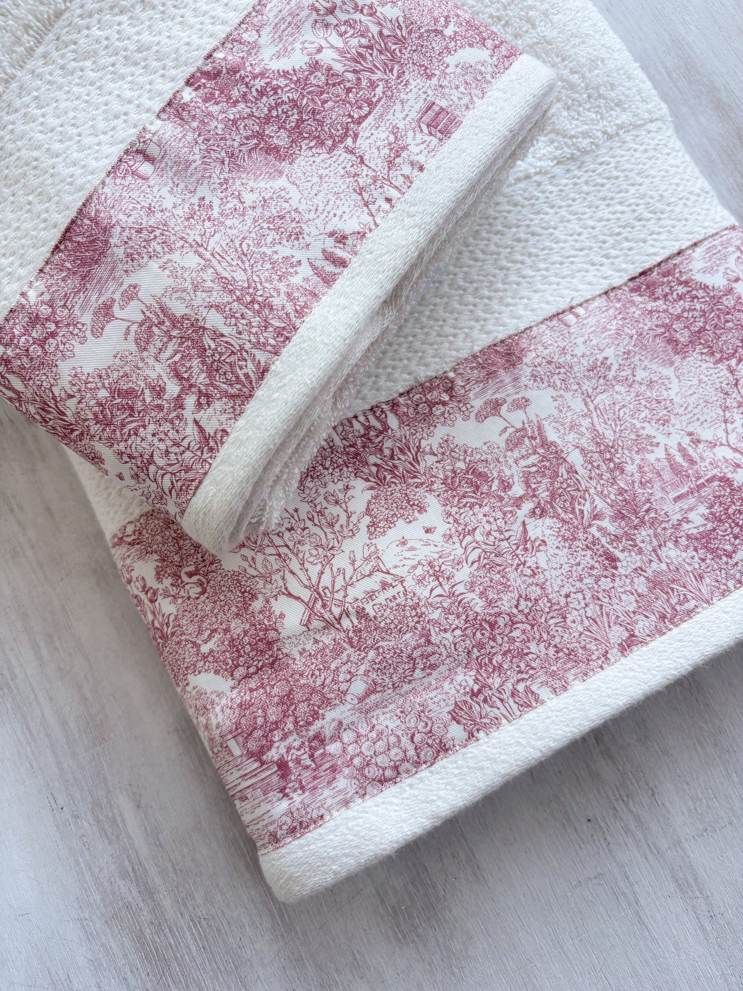 Juego de paños toile rosado