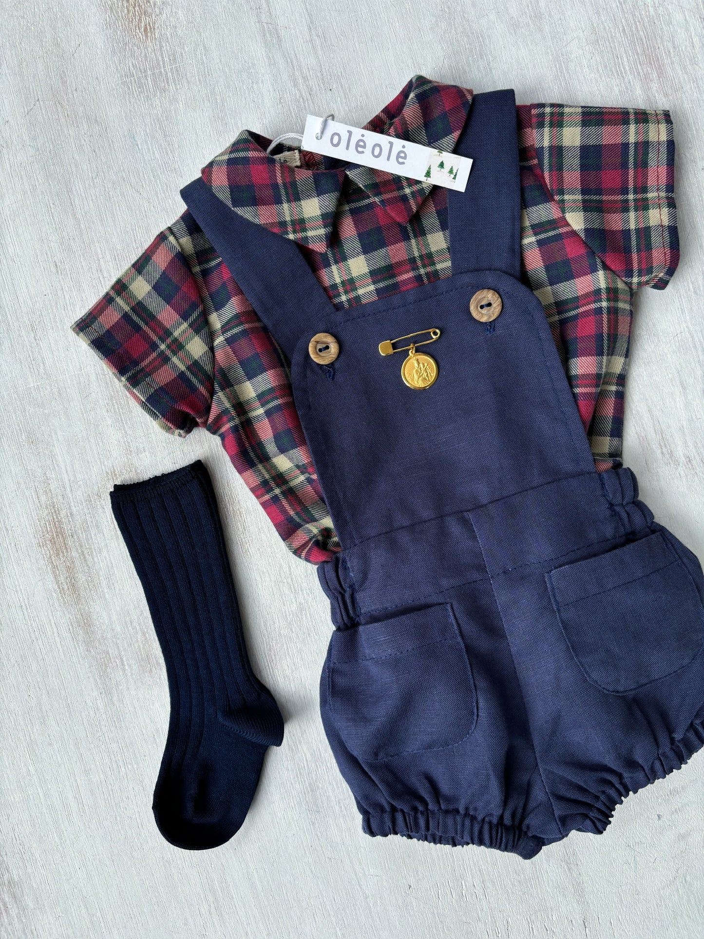 Conjunto braga cuadros magenta y marino
