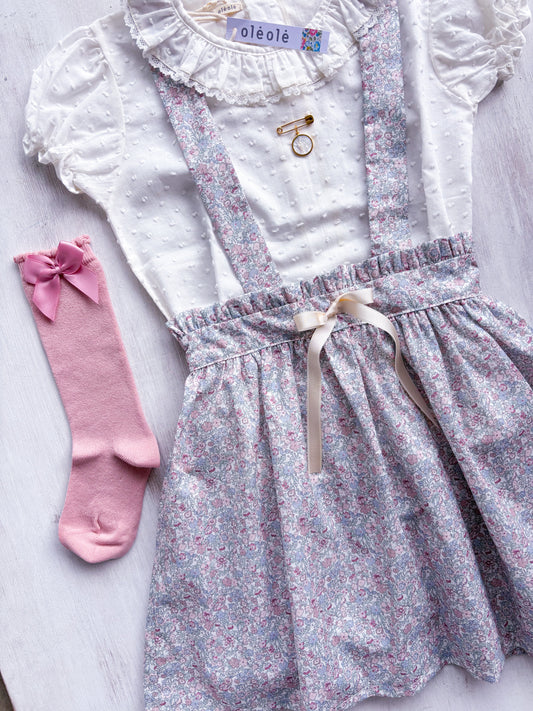 Falda de grande c/tirantes flores tupida rosada combinada