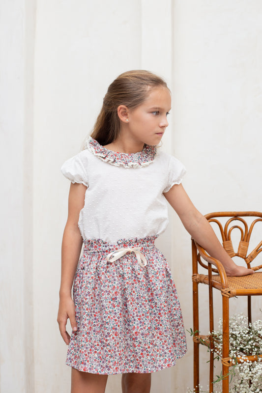 Conjunto MatchyCuello falda de grande flores medianas rojo y morado