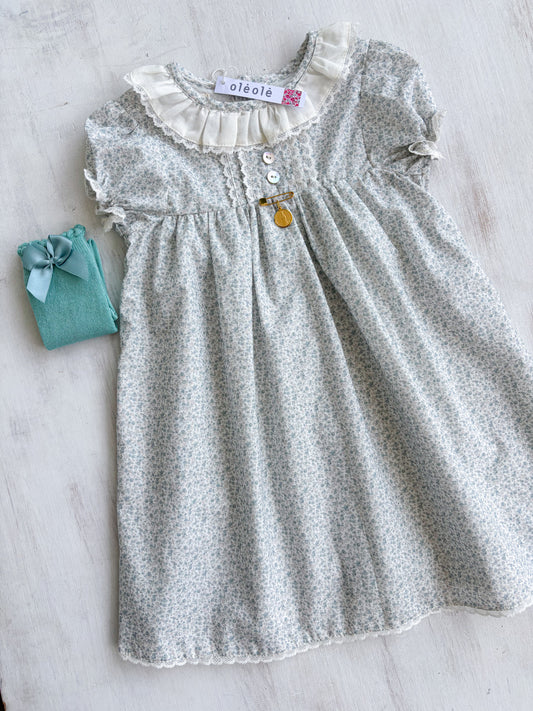 Vestido Madrid flores mini azul grisáceo y rosado