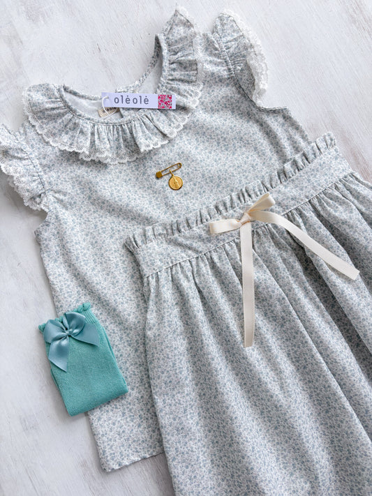 Conjunto MatchyMatchy falda de grande flores mini azul grisáceo y rosado