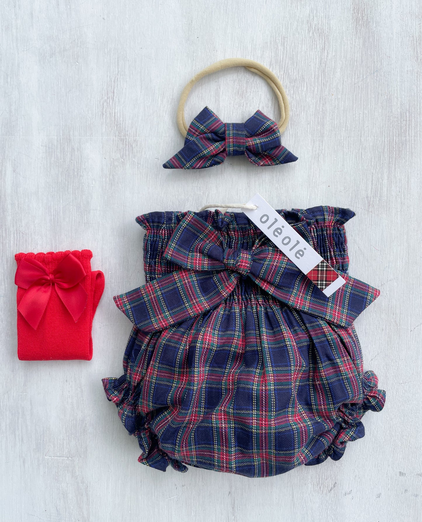 Bombacha c/ lazo tartán marino y rojo