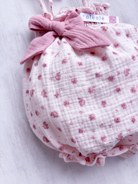 Bombacha tiritas boblé flores rosado