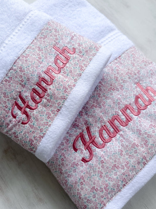 Juego de paños flores mini rosadas combinada