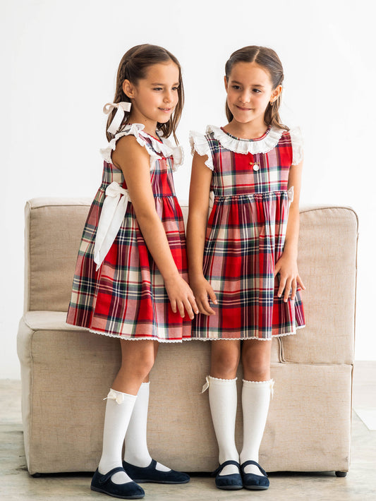 Vestido ranita cuadros rojos y crudo