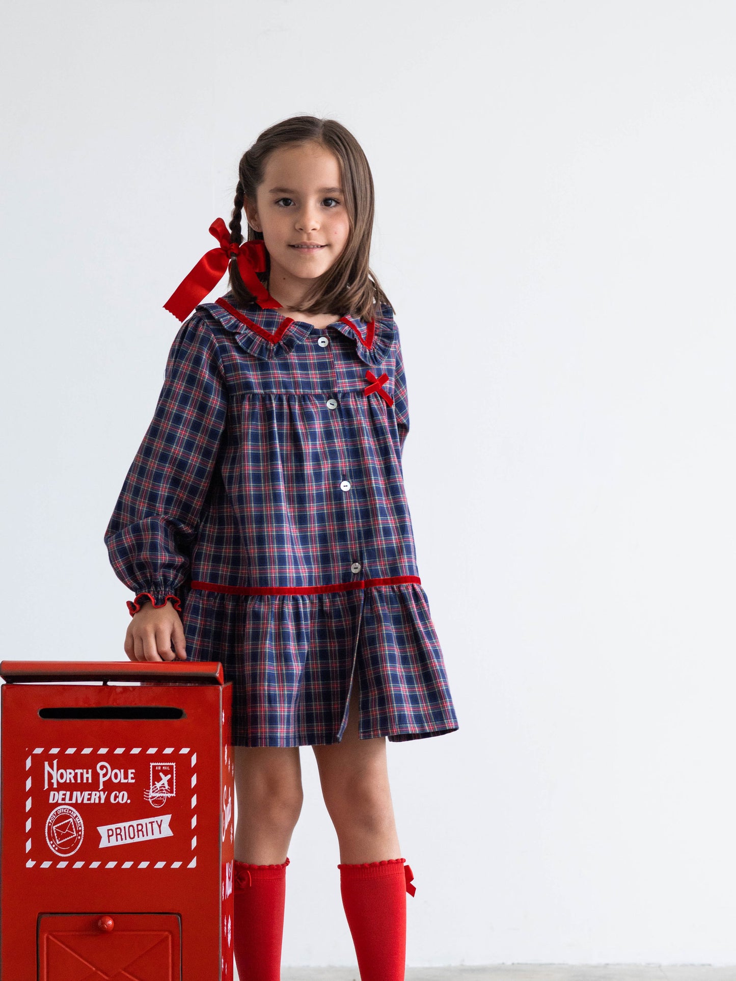 Vestido granada tartán marino y rojo
