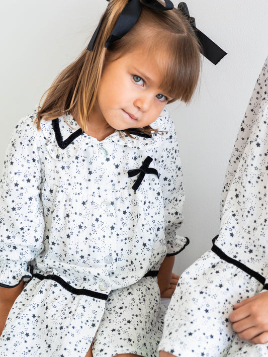 Vestido granada boblé estrellitas negras