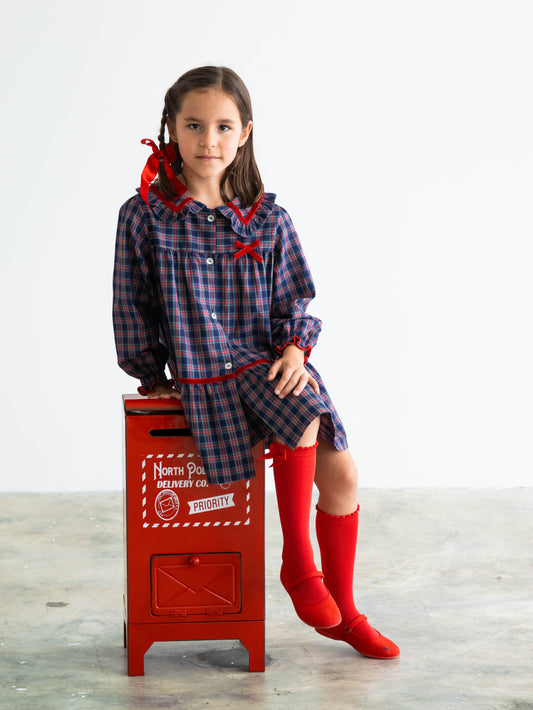 Vestido granada tartán marino y rojo