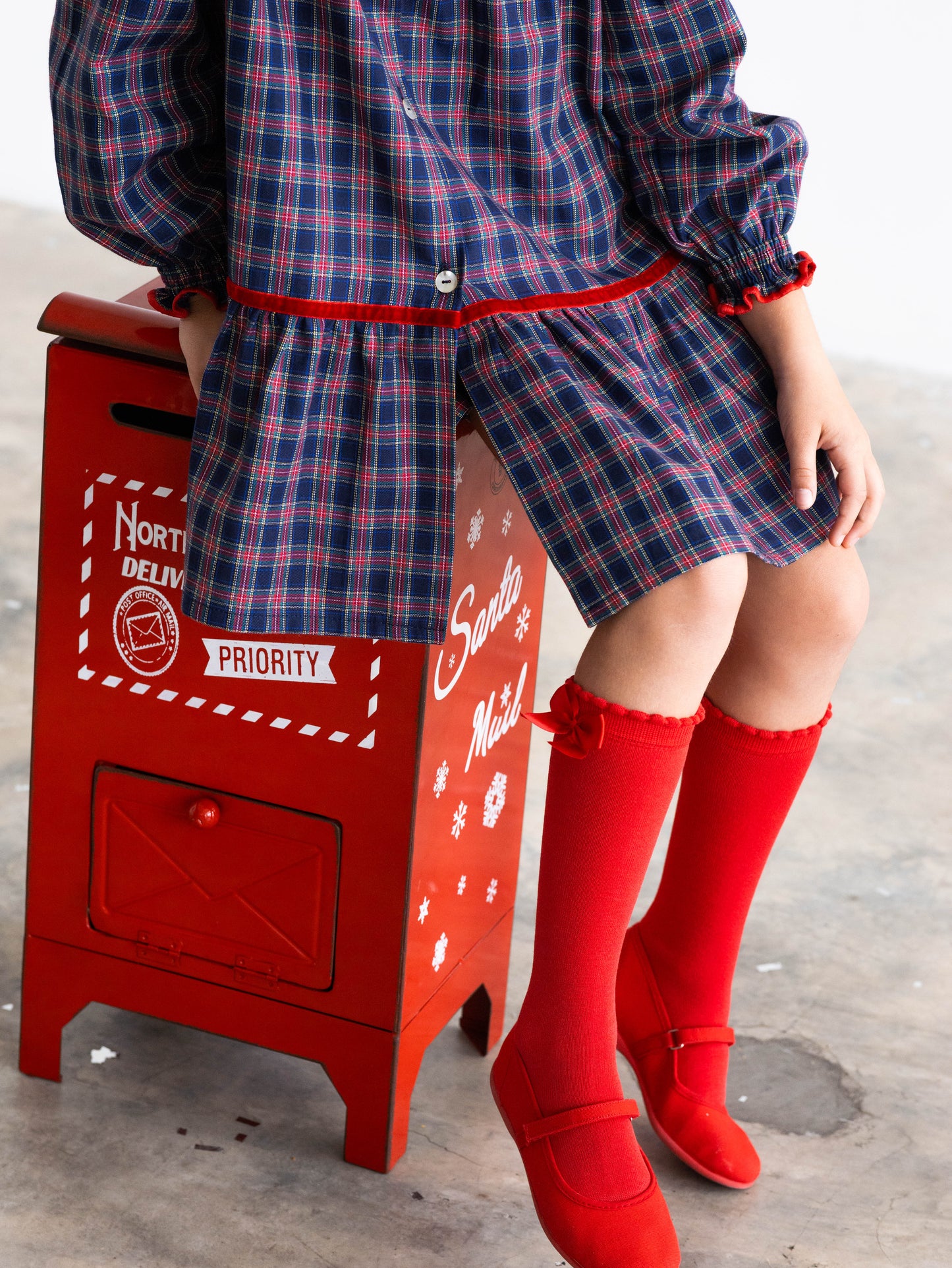 Vestido granada tartán marino y rojo