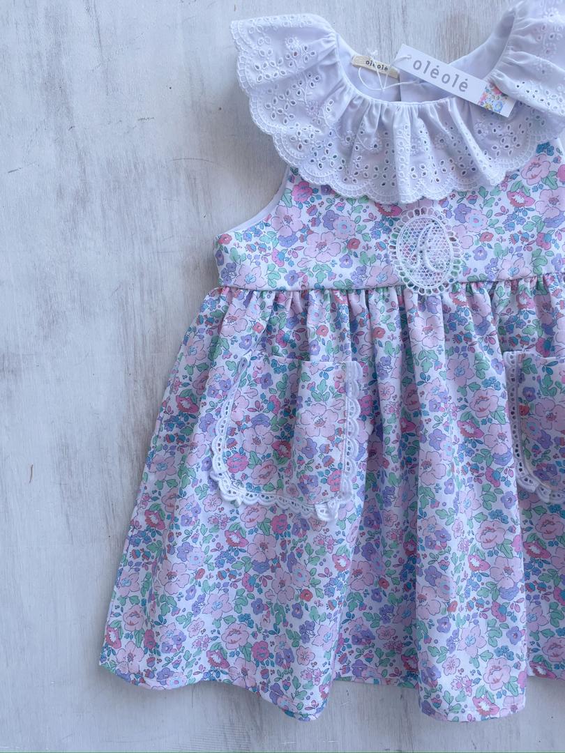 Vestido bolsillo flores grandes tipo liberty rosadas