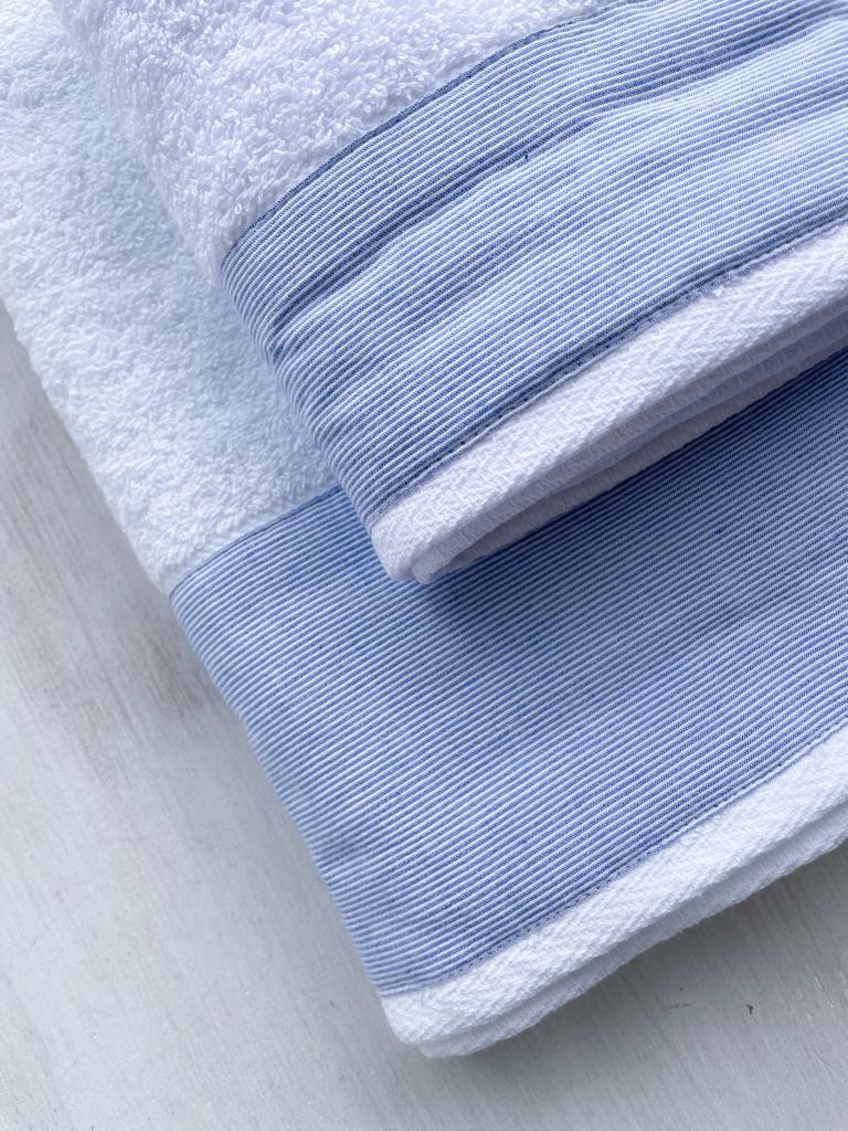 Juego de paños rayas verticales blanco y azul