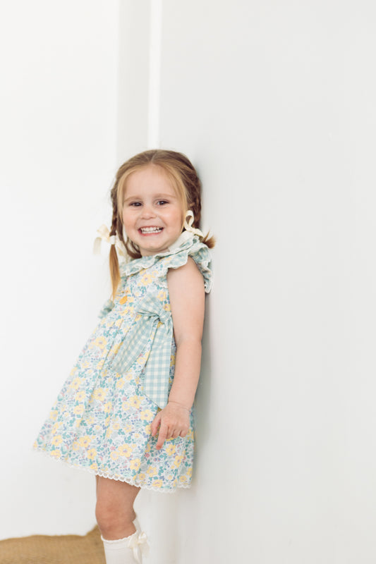 Vestido ranita flores grandes tipo liberty amarillas