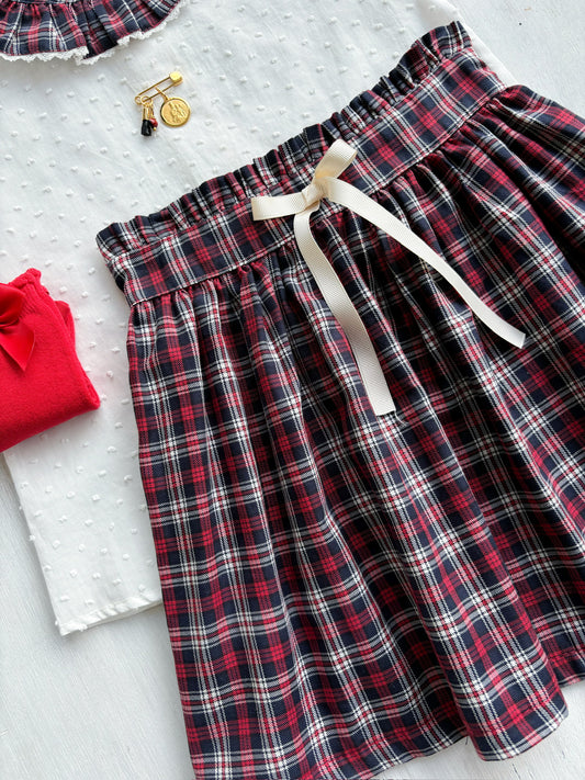 Conjunto MatchyCuello falda de grande cuadros marino y rojo