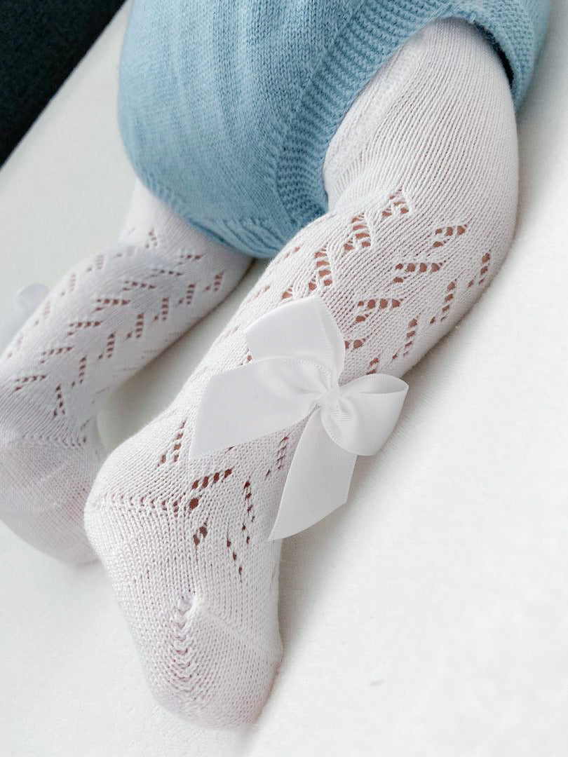 Leotardos calados c/lazos blanco