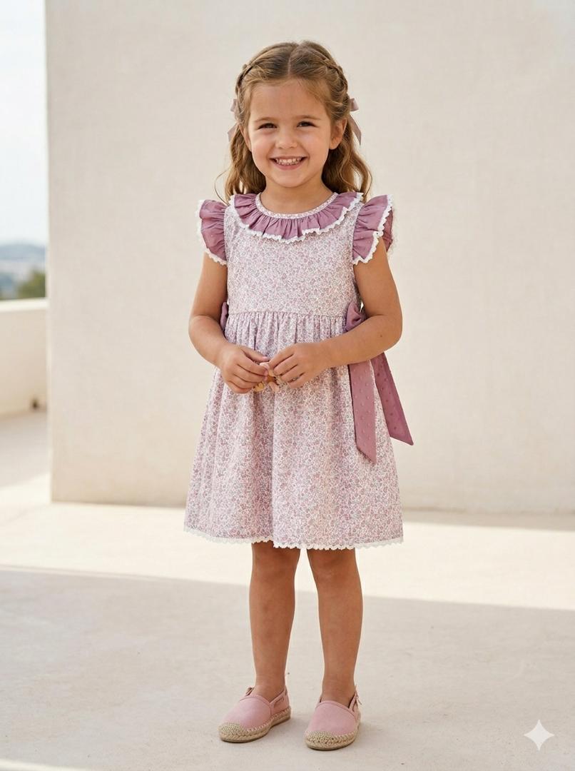 Vestido ranita flores mini rosadas combinada