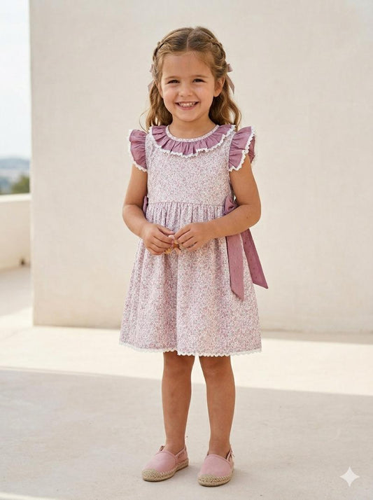 Vestido ranita flores mini rosadas combinada
